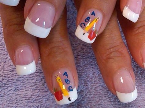 Teacher Nail Art, Teacher Nails, School Nail Art, Back To School Nails, Graduation Nails, Happy Nails, School Nails, Abc 123, Great Nails