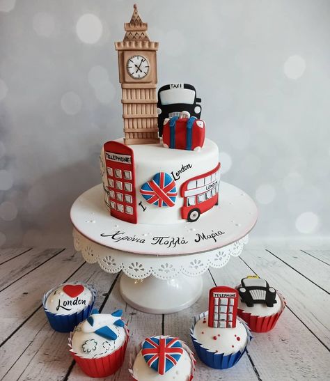 Sweet Art by Katerina on Instagram: “To travel, is to live... ✈️🇬🇧🌉 . . . #cake #birthdaycake #cakedecorating #cakeart #travel #cakesofinstagram #cakedesign” Bon Voyage Cake, 1st Year Cake, British Party, To Travel Is To Live, London Theme, Travel Cake, 21st Cake, London Cake, Food Logo Design