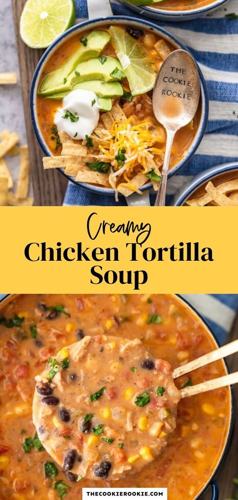 Easy Tortilla Soup Recipe, Tortilla Soup Easy, Chicken Tortilla Soup Crock Pot, Creamy Chicken Tortilla Soup, Instapot Meals, Chicken Tortilla Soup Recipe, Chicken Tortilla Soup Easy, Soup Crockpot, Hispanic Recipes