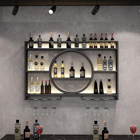 Wall-Mounted Wine Racks with Glass Holder,Iron Wine Bottle Shelf,Multi Functional Storage Shelf Wine Storage Display Rack,Bar Unit Floating Shelves,for Home Western Restaurant Decor (Color : Black Wall Bar Shelf, Wine Bottle Shelf, Wall Mounted Kitchen Storage, Mounted Wine Rack, Wine Rack Bar, Wall Mounted Bar, Bar Unit, Liquor Bar, Bar Shelves