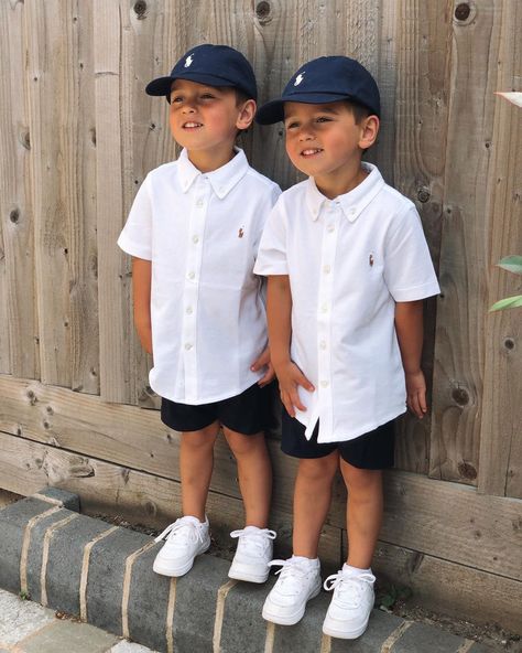 J A Y D E 🤍 on Instagram: “Obvs these white polos were off like a shot before the spaghetti bolognese for dinner🍝😅 polos & hats @base.uk  Happy SONday 🥰  Gifted” White Polos, Twin Baby Photos, Twin Baby Boys, Cool Kids Clothes, Twin Outfits, Spaghetti Bolognese