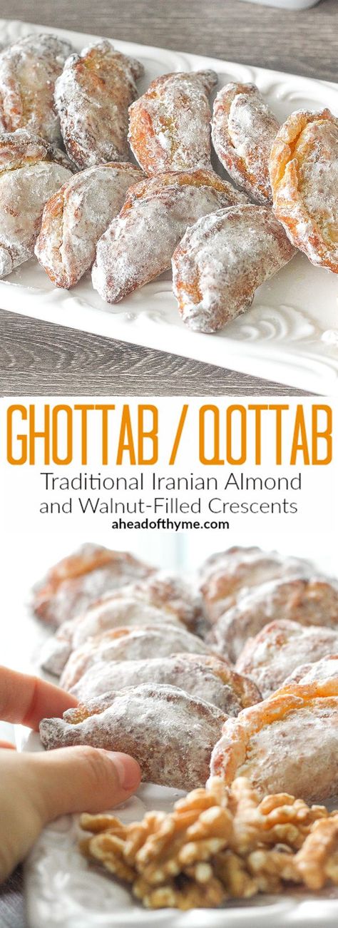 Ghotab / Qottab Pastry (Traditional Iranian Almond and Walnut-Filled Crescents) | Ahead of Thyme Types Of Pastries, حلويات عربية, Persian Cuisine, Iranian Food, Persian Food, Think Food, Middle Eastern Recipes, Arabic Food, International Recipes