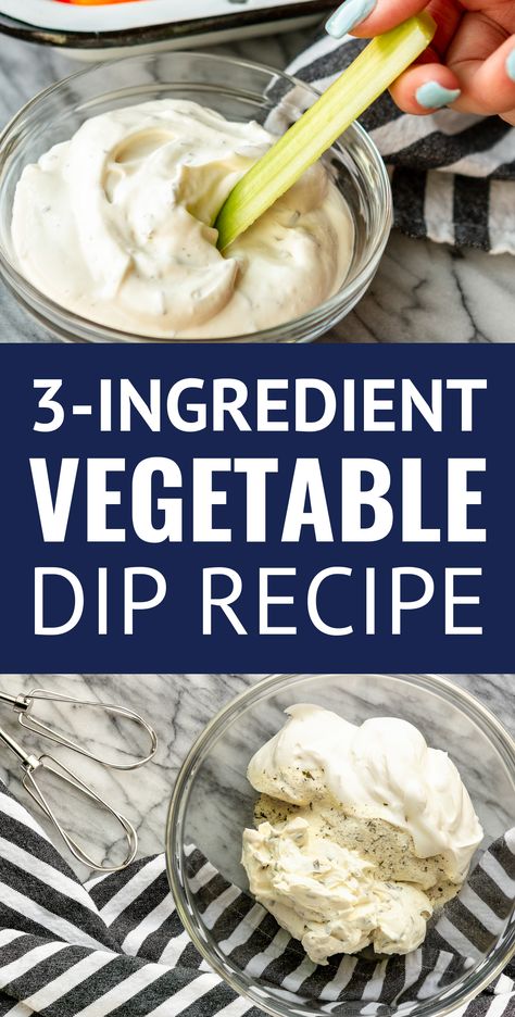 3-Ingredient Veggie Dip Recipe -- My favorite chip dip recipe does double duty as a delicious veggie dip... It's the perfect way to get kids to eat more vegetables. Min BEG for it! | cream cheese veggie dip | homemade veggie dip | sour cream veggie dip | ranch veggie dip | best veggie dip #veggiedip #easyrecipe #easyapps #appetizerseasy #partyrecipes #appetizerideas #appetizers Homemade Veggie Dip, Sour Cream Veggie Dip, Cream Cheese Veggie Dip, Best Veggie Dip, Sour Cream Chip Dip, Ranch Veggie Dip, Homemade Chip Dip, Chip Dip Recipe, Easy Chip Dip