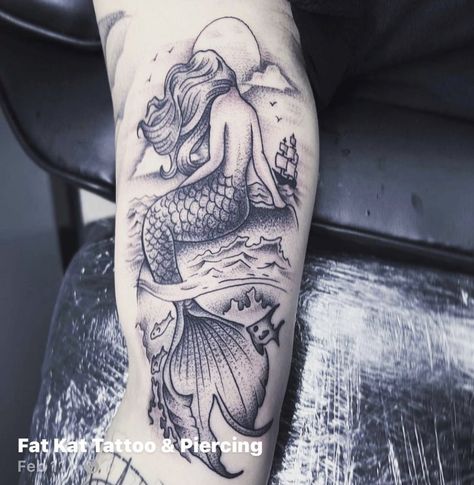 Mermaid Scene Tattoo, Mermaid Ocean Sleeve Tattoo, Mermaid Family Tattoo, Pretty Mermaid Tattoo, Mermaid Forearm Tattoo, Mermaid Ocean Tattoo, Mermaid Tattoo Sleeve Ocean Themes, Mermaid Half Sleeve Tattoo, Moon Mermaid Tattoo