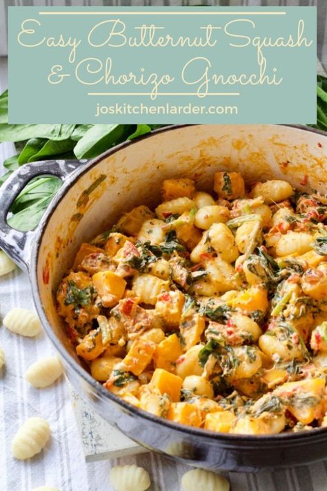 If you are looking for the best sauce for gnocchi you've come to the right place! This easy butternut squash & chorizo based sauce with spinach, sun-dried tomatoes and creamy goat's cheese is not only quick enough to make as a midweek meal but also extremely wholesome and delicious! #gnocchi #sauce #bestsauceforgnocchi #midweekdinner #chorizo #goatscheese #butternutsquash #spinach #sundriedtomatoes Best Sauce For Gnocchi, Sauce For Gnocchi, Chorizo Gnocchi, Gnocchi Sauce, Easy Butternut Squash, How To Cook Gnocchi, Spaghetti Squash Recipes, Gnocchi Recipes, Midweek Meals