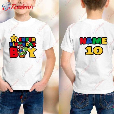 Mario Birthday Party Shirt, Mario Birthday Shirt Boys, Super Mario Bros Birthday Shirts, Super Mario Birthday Shirt, Super Mario 5, Diy Birthday Shirt, Mario Bros Birthday Party Ideas, Super Mario Shirt, Mario Theme