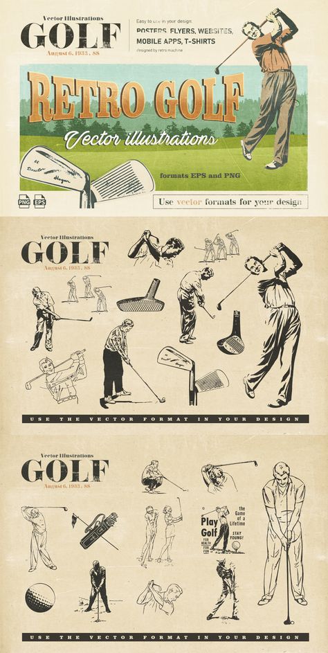 Vintage Golf Advertisement, Vintage Golf Poster, Vintage Golf Aesthetic, Golf Graphic Design, Golf Branding, Golf Aesthetics, Golf Illustration, Country Club Design, Pub Golf