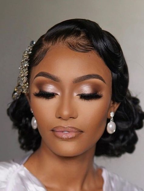 Black Wedding Makeup, Black Bridal Makeup, Glam Bride Makeup, Bride Hairstyles Updo, Hair Braid Patterns, Black Wedding Hairstyles, Glam Wedding Makeup, Bridal Hair Inspiration, Wedding Hairstyles Bride