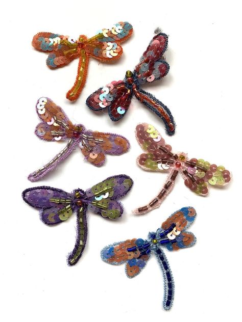 6 dragonfly appliqué sequins beads crafting sewing. Beaded Embroidery Patterns, Sew On Sequins, Dragonfly Embroidery, Beaded Dragonfly, Sequin Crafts, Bead Embroidery Patterns, Beaded Applique, Beaded Brooch, Sequin Beading