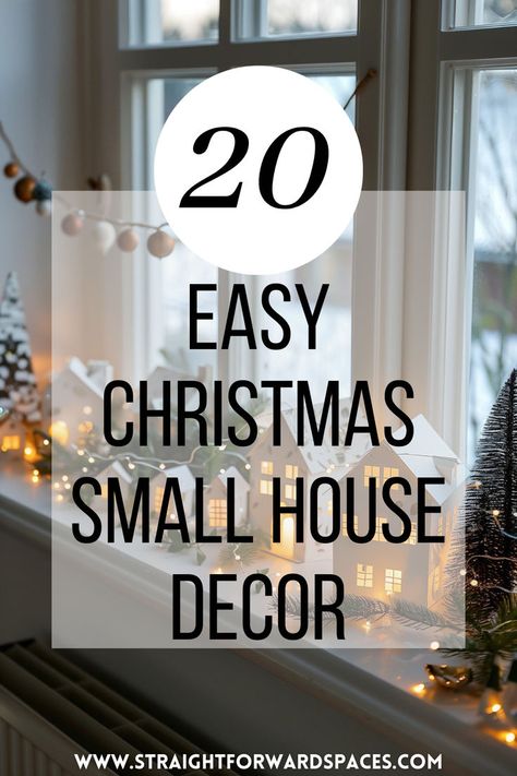 simple yet charming christmas decor ideas for a small house, featuring festive and cozy elements perfect for the holiday season. Cozy Simple Christmas Decor, Diy Living Room Christmas Decor, Christmas Small Home Decor, Tiny Home Christmas Tree, Christmas Ideas For Living Room, Christmas Decorations Indoor Ideas, Uncluttered Christmas Decor, Small Christmas Tree On Table, Decorating The House For Christmas