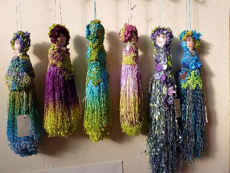 Tassel Dolls, Spirit Art Dolls, Tassel Crafts, Textile Art Dolls, Zardozi Embroidery, Clothes Pin Crafts, Half Dolls, Spirit Dolls, Fabric Beads