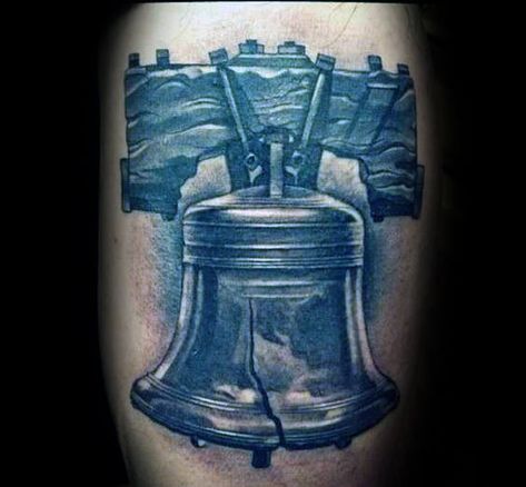 Realistic Shaded Liberty Bell Male 3d Tattoo Ideas Liberty Bell Tattoo, Bullseye Tattoo, Bell Tattoo, Shark Tooth Tattoo, Portrait Tattoo Sleeve, Belle Tattoo, Patriotic Tattoos, History Tattoos, Tattoo Pictures