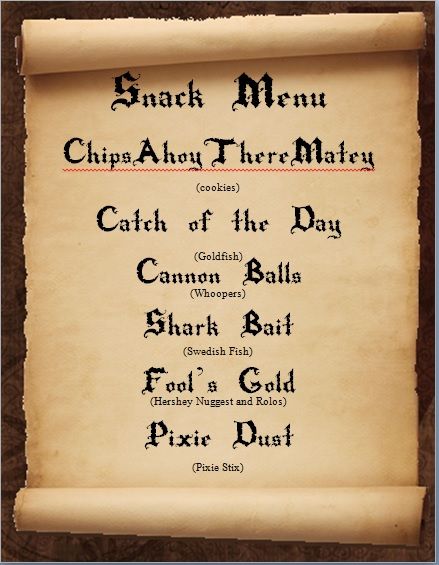 pirate menu Caribbean Party Food, Pirates Of The Caribbean Party, Themed Lunches, Pirate Party Food, Pirate Decorations, Pirates Dinner, Pirate Food, Disney Movie Night Food, Caribbean Party