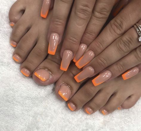 Orange Toe Nails, Gel Toe Nails, Acrylic Toe Nails, Hello Nails, Cute Toe Nails, Fancy Nails Designs, Ombre Acrylic Nails, Work Nails, Classy Acrylic Nails