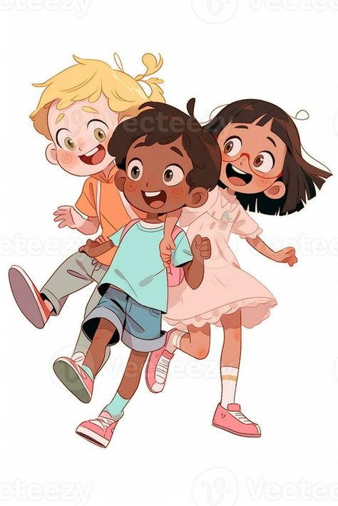 cartoon of three children playing together with each other. generative ai. Kids Playing Illustration, Children Playing Illustration, Education Illustration, Friends Illustration, Calligraphy Wall Art, Picture Books Illustration, Children Playing, Three Children, Children Book