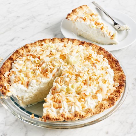 Check out Triple Coconut Cream Pie recipe and more from Sur La Table! Triple Coconut Cream Pie, Coconut Cream Pie Recipes, Buttery Pie Crust, Coconut Dessert, Coconut Pudding, Coconut Pie, Coconut Desserts, Coconut Custard, Cream Pie Recipes