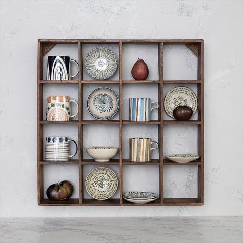 Captivate stylish design with this design shelf made from reclaimed wood painted with a walnut finish 27.5"D x 27.5"W x 4"H Pigeon Hole Shelves, Pigeon Hole, Cube Shelf, Reclaimed Wood Shelves, Cube Shelves, Console Cabinet, Wood Wall Shelf, Reclaimed Wood Wall, Antique Farmhouse