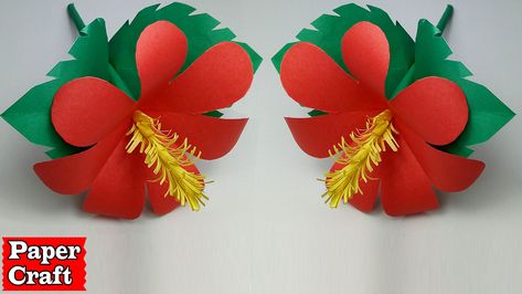 Diy Bunga Raya Merdeka, Diy Merdeka Craft, Hibiscus Flower Art And Craft, Origami Hibiscus Flower, Diy Hibiscus Flower Paper, Hawwain Theme, National Day Art And Craft Malaysia, Merdeka Art And Craft, Merdeka Craft For Kids Malaysia