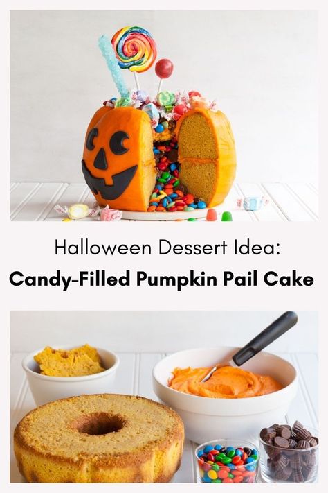 Jack O Lantern Cake Ideas, Pumpkin Halloween Cake, Souper Halloween, Cake For Halloween, Jack O Lantern Cake, Easy Halloween Recipes, Halloween Pumpkin Cake, Spice Frosting, Pumpkin Pail