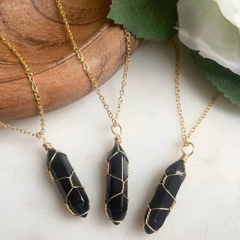 Handcrafted Obsidian Crystal Necklace Obsidian Crystal Necklace, Wire Wrapped Crystal Necklace, Wrapped Crystal Necklace, Obsidian Jewelry, Apache Tears, Magic Moon, Obsidian Necklace, Molten Lava, Wire Wrapped Crystal