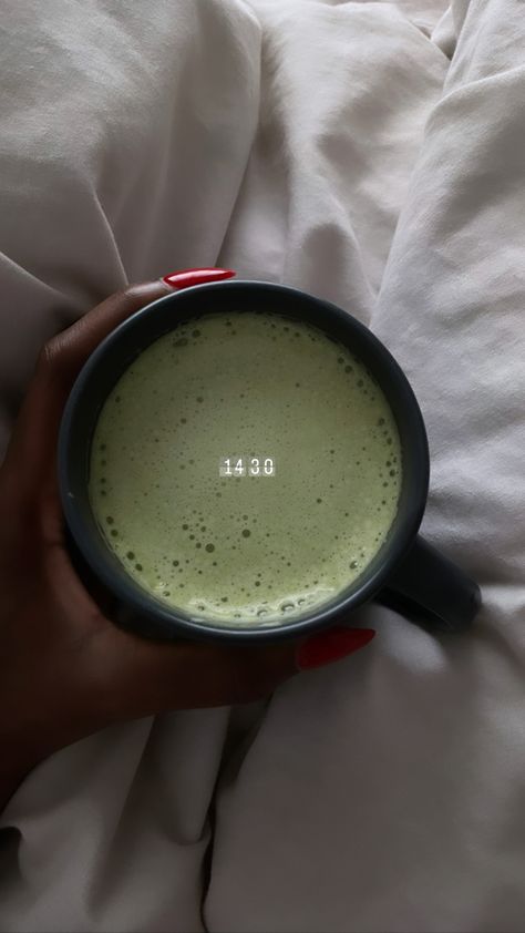 a grey ceramic mug containing warm frothy matcha held above neutral beige bedding Matcha At Home Aesthetic, Matcha At Home, At Home Aesthetic, Earth Girl, Latte At Home, Home Aesthetic, January 2023, Matcha Latte, Matcha