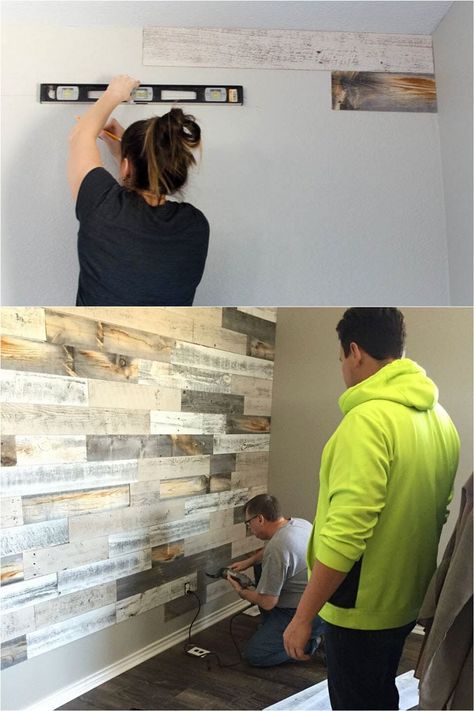 DIY Pallet Wall: 25 Best Accent Wood Wall Tutorials - A Piece Of Rainbow Large Feature Wall, Interior Design Blogs, House Interior Living Room, House Interior Decor Ideas, Plank Walls, Pallet Wall, Interior Living Room, Feature Walls, Basement Bar