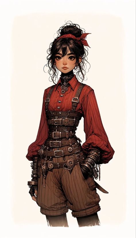 Steampunk Outfits Women Pants, Steampunk Outfit Concept Art, Art Nouveau Steampunk, Diesel Punk Fashion, Easy Steampunk Costume, Cyberpunk Frankenstein, Diesel Punk Character Design, Steampunk Fashion Drawings, Steampunk Outfits Drawing