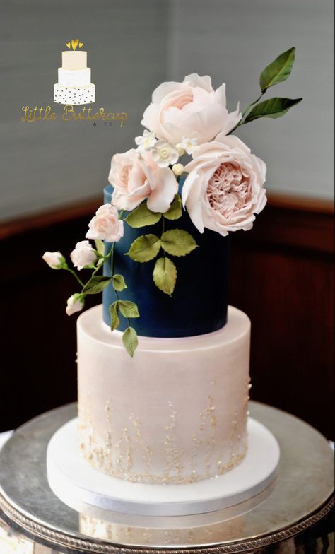 Blue And Rose Gold Wedding Cake, Sage Green Navy Blue Blush Pink Wedding Cake, Navy Blue Blush Pink Wedding, Navy Wedding Cake, Blush Pink Wedding Cake, Legal Wedding, Navy Blush Weddings, Navy Blue Wedding Cakes, Blush Wedding Theme