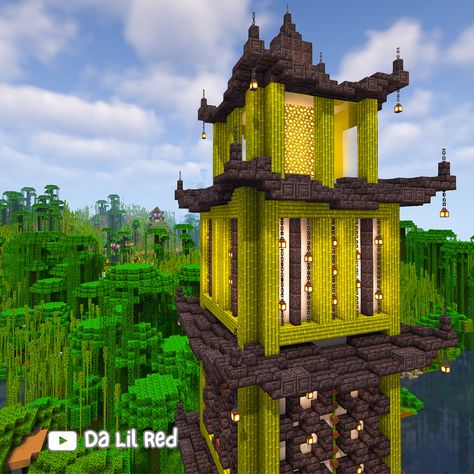 Japanese inspired lighthouse and tower ⁠ #dalilred #minecraft #dalilredminecraft #dalilredletsplay #minecraftbuilder #minecraftbuilds #dalilredcozy #letsplay #minecraftbamboo #redsworld #dalilredsworld #minecraftjapanesebuild City In Minecraft, Japanese Farm, Minecraft Tower, Diamond Armor, Farm Visit, Tower Building, Farm Food, Ideas Minecraft, Minecraft Architecture