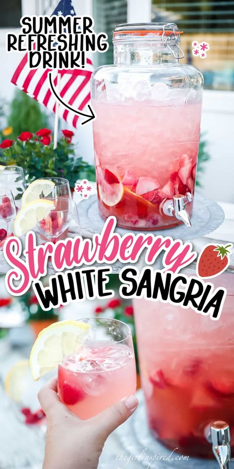 Strawberry Sangria Olive Garden Sangria Recipe, Sangria Recipes With Rum, Sweet Sangria Recipe, Strawberry Lemonade Sangria, Sangria White, Lemonade Sangria, White Sangria Recipe, Easy Sangria Recipes, Pink Sangria