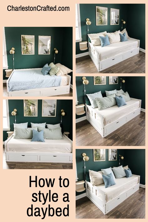 Get your daybed looking its best with these must-know styling tips! Whether you're going for a chic sofa-inspired look or a plush bed feel, find everything you need to create the perfect ambiance. #DaybedStyling #InteriorDecor Day Bed Styling, Daybed Pillow Arrangement, Style A Daybed, Daybed Styling, Daybed Decor, Daybed Styling Ideas, Bedroom Pillows Arrangement, Pittsburgh Apartments, Daybed Styles