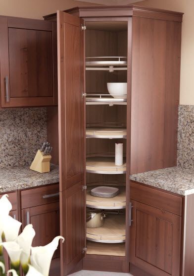 Perfect for FL house -- corner full size pantry | Recorner Maxx Full Round Tall. Corner Cabinet KitchenKitchen ... Corner Kitchen Pantry Cabinet, Corner Pantry Ideas, Corner Pantry Cabinet, Tall Kitchen Pantry Cabinet, Corner Kitchen Pantry, Cabinet Solutions, Tall Kitchen Cabinets, Pantry Layout, Corner Kitchen Cabinet