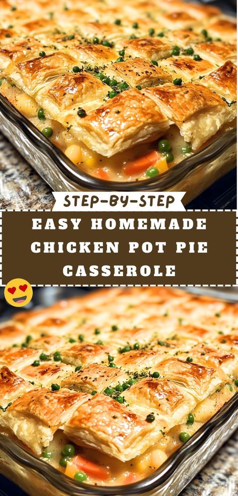 Having trouble finding a Chicken Pot Pie Recipe that's both easy and satisfying? This Pot Pie Casserole combines the comforting taste of Homemade Chicken Pot Pie with quick prep. Save this pin for an effortless Chicken Noodle Casserole that’s perfect for busy weeknights and family dinners! Chicken Pot Pie Casserole With Rotisserie Chicken, Copycat Costco Chicken Pot Pie Recipe, Chicken Pot Pie With Potatoes, Easy Homemade Chicken Pot Pie, Chicken Pot Pie Bake, Easy Chicken Pot Pie Casserole, Classic Chicken Pot Pie, Best Chicken Pot Pie, Costco Chicken