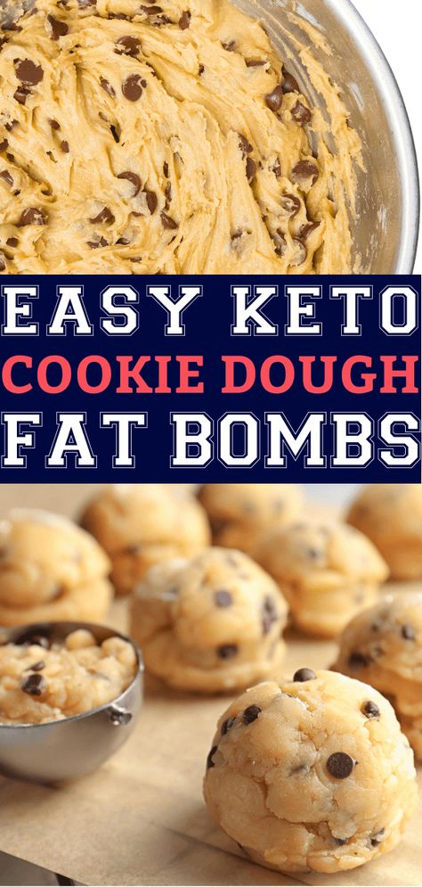 Keto Chocolate Chip Cookie Dough, Keto Chocolate Chip Cookie, Keto Cookie Dough, Desserts Keto, Postre Keto, Keto Chocolate Chip Cookies, Fat Bomb, Low Carb Snack, Keto Chocolate Chips