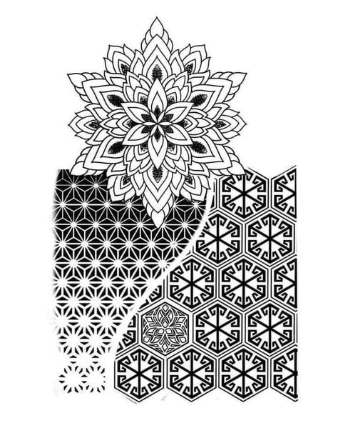 Half Sleeve Stencil, Geometric Mandala Tattoo Stencil, Stencil For Tattoo, Tattoo Design Geometric, Geometric Tattoo Filler, Mandala Compass Tattoo, Geometric Tattoo Stencil, Geometric Tattoo Hand, Black And White Flower Tattoo