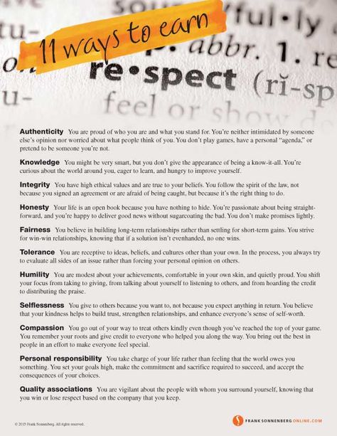 11 Ways to Earn Respect | By Frank Sonnenberg | #FrankSonnenberg #Character #Integrity #Respect Ways To Show Respect, Earn Respect, Words Love, Positive Words, Emotional Intelligence, Counseling, Inspirational Words, Self Improvement, Self Help