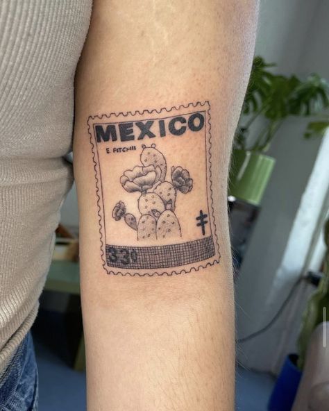 Mexico Postage Stamp Tattoo, Mexican Stamp Tattoo, Tattoo Mexico Ideas, Mexico Stamp Tattoo, Post Stamps Tattoo, Guanajuato Tattoo, Mexico Tattoo For Women, Mexican Tattoo For Women, Mexico Tattoo Ideas