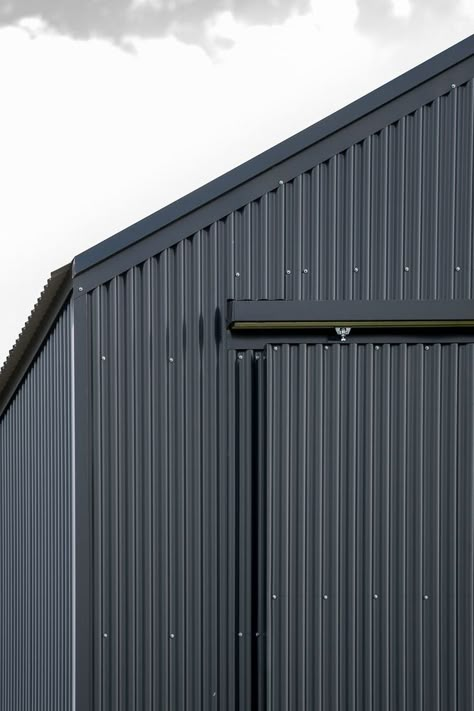 Small Black House, Building Cladding, Metal Building Designs, Window Reveal, Corrugated Iron, House Cladding, Warehouse Design, Metal Cladding, Barn Renovation