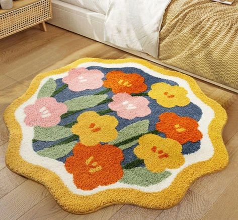 Round Bathroom Rugs, Round Bath Mats, Shower Floor Mat, Round Bedside, Rug Tufting, Statement Rug, Bedroom Mats, Floral Bathroom, Durable Carpet