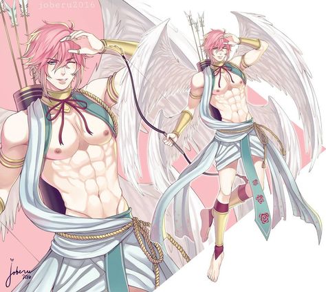 Commission for Quaazera~ I love him. He's a like an angel version of my oc Momoba XD (≧∇≦)/💞 took me 5 hours to do the lineart then my laptop suddenly turned off. i had a mini heart attack thinking that my file would be corrupted again just like last time. thank ghad it didnt ヽ(；▽；)ノ  #joberu #cupid #pinkhair #angel #commission #abs #ikemen #muscle #wings #animedrawing #seme #uke #seke #maleangel #cupid Seme Uke, Male Angel, Pink Hair Anime, My Laptop, Guy Drawing, Character Design Male, My Oc, Mini Heart