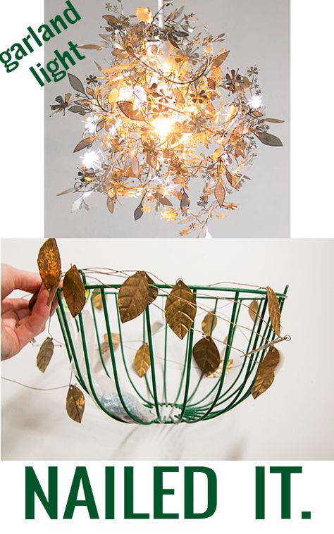 DIY garland chandelier is wrapped into a #pinterestfail Anthropology Diy, Chandeliers Diy, Faux Chandelier, Homemade Chandelier, Diy Chandeliers, Diy Fails, Womp Womp, Light Nails, Diy Birds