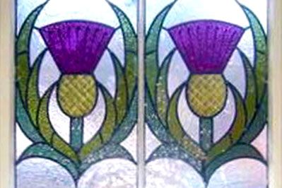 Scottish Thistle Panels - Abinger Stained Glass Scotland Thistle, Stained Glass Tattoo, Stained Glass Cookies, Stained Glass Light, Stained Glass Door, Painted Glass Art, Stained Glass Birds, Glass Art Projects, Stained Glass Ornaments