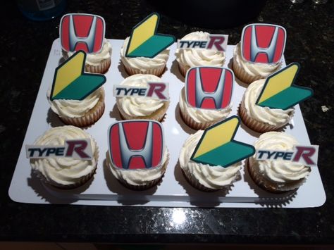 Honda, JDM and Type R Birthday Cupcakes Jdm Party Theme, Jdm Birthday Party, Honda Themed Birthday, Kennys Birthday, Car Themed Wedding, Supra Gtr, Romantic Gifts For Husband, Creative Cupcakes, Happy Birthday Girls