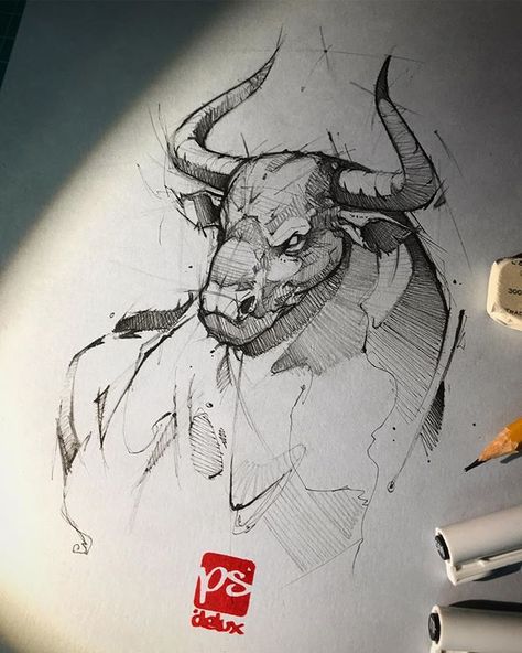 Taurus Bull Tattoos, Bull Art, Bull Tattoos, Animal Drawings Sketches, Desenho Tattoo, Animal Sketches, Arte Animal, Tattoo Sketches, Creature Art