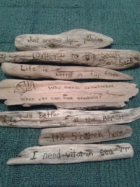 Wood Burning On Driftwood, Wood Burning Driftwood, Painted Driftwood Ideas, Sun Chimes, Cute Seashell, Woodburning Ideas, Ship Ideas, Metal Blinds, Driftwood Ideas