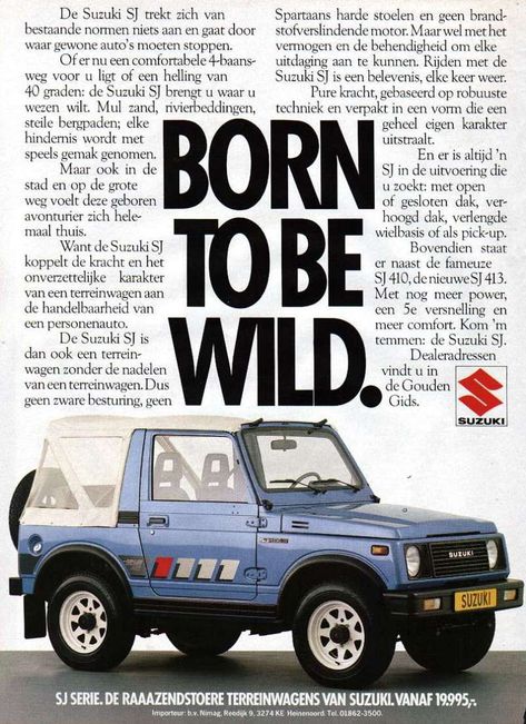 Suzuki #Jimny — Suzuki #Samurai — Suzuki #Sierra — Suzuki #SJ — Suzuki #Beaver/#Holden #Drover #スズキ・ジムニー/#SuzukiJimny #SuzukiSamurai #SuzukiSierra #SuzukiSJ #SuzukiBeaver #HoldenDrover. #Toyota cars #Toyotacars #トヨタ, #Nissan cars #Nissancars #Nissan4X4 (Nissan #4X4) #日産 #Suzuki/#スズキ #Mazda/#マツダ #Subaru/#スバル #Isuzu/#いすゞ #Mitsubishi/#三菱 #ToyotaxNissan/#NissanxToyota/#ToNi/#NiTo, #old cars #oldcars, #odd cars #oddcars #car #cars/#自动车/#自動車/#รถยนต์/#mobil/#kotse/#kereta/#авто #日本車 #Brexit #£ #€ #¥ #₽ Suzuki Sj 410, Mini 4x4, Jimny Sierra, Geo Tracker, Jimny Suzuki, Suzuki Cars, Automobile Advertising, Suzuki Samurai, Brand Campaign