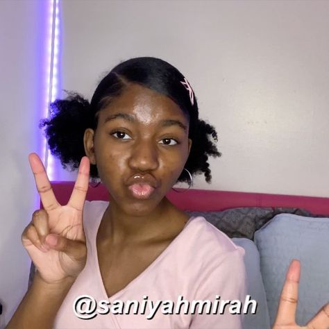 suh•nigh•yuh on Instagram: “two low puffs w swoop ✨ [ if you see this, follow @saniyahmirah💓 ] [ subscribe to my youtube channel for more in-depth tutorials! ] • • • •…” Two Puff With Swoop, Two Low Puffs With Swoop, Low Puff With Swoop, Low Puffs Natural Hair, Two Puffs With Swoop, Two Low Puffs Natural Hair, How To Do A Swoop, Low Puff Natural Hair, Two Puffs Natural Hair Hairstyles