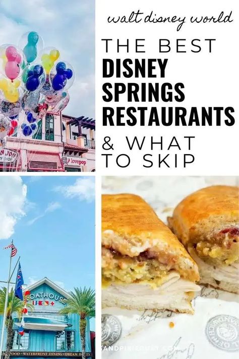 Best Food at Disney Springs and where to find it. At Quick Service and Table Service Restaurants, here are our favorites. Disney Quick Service Restaurants, Best Disney Springs Restaurants, Downtown Disney Restaurants, Best Disney Snacks, Disney Springs Food, Disney Springs Restaurants, Best Disney Restaurants, Orlando Florida Disney, Disney Menus