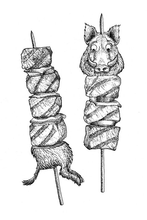 Sausages Illustration, Butcher Tattoo, Butcher Illustration, Meat Kebab, Butcher Shop Illustration, Wild Boar, Humanoid Sketch, Marketing, Illustrations