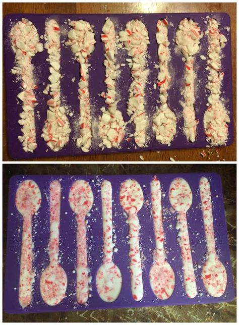 Preschool Birthday Treats, Candy Cane Spoons, Diy Candy Cane, Candy Cane Recipe, Spoons Diy, Peach Dumplings, White Chocolate Popcorn, Hot Chocolate Spoons, Peppermint White